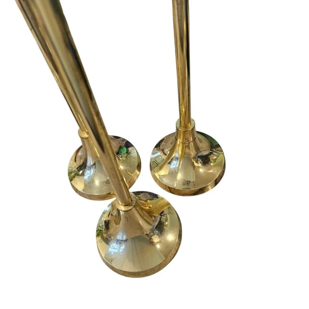 Vintage Gold Brass Tall Candle Sticks Set Of 3 Round Tulip Orb 22